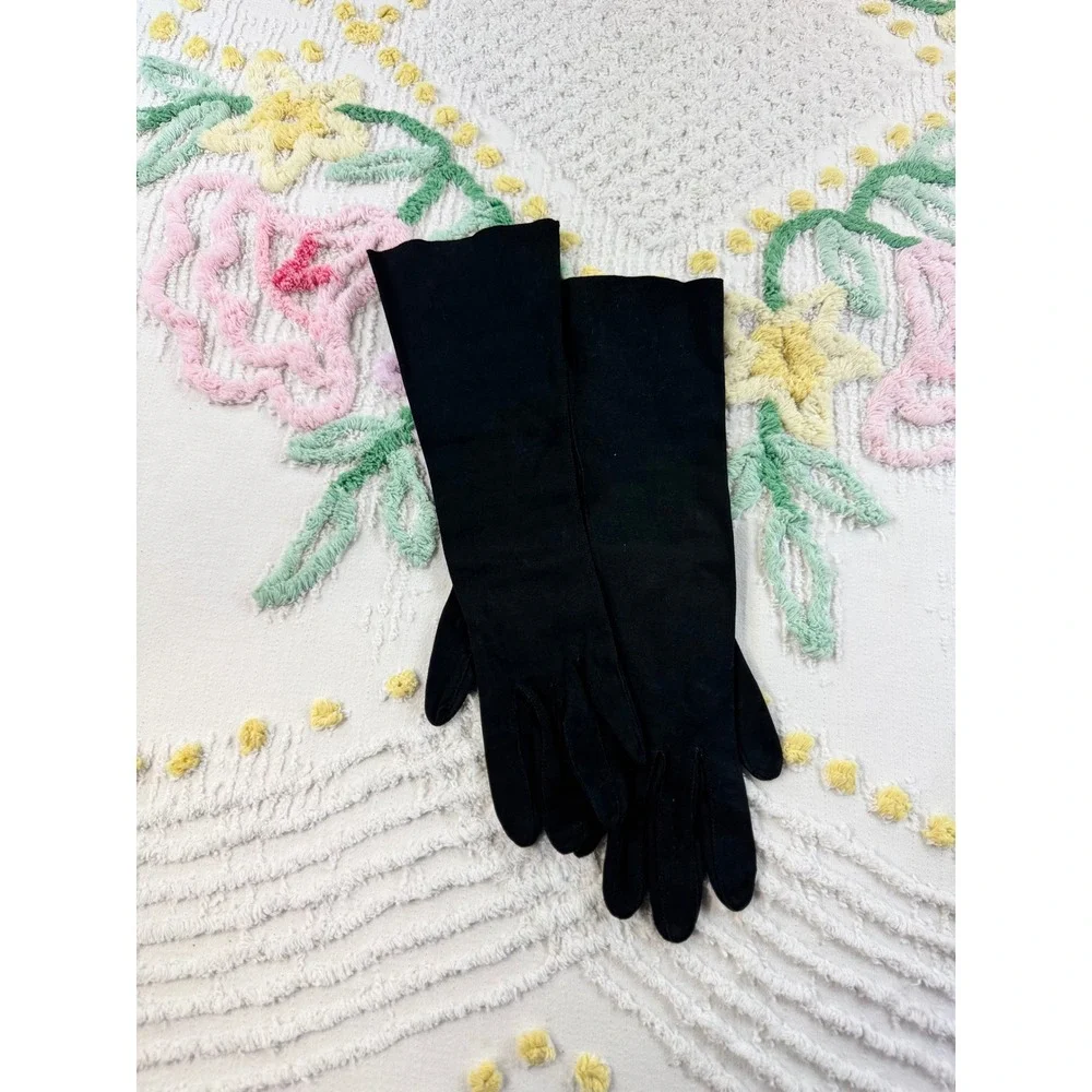 Balta Vintage Black Cotton Mid Length Opera Gloves Size 7 Formal Evening 9533